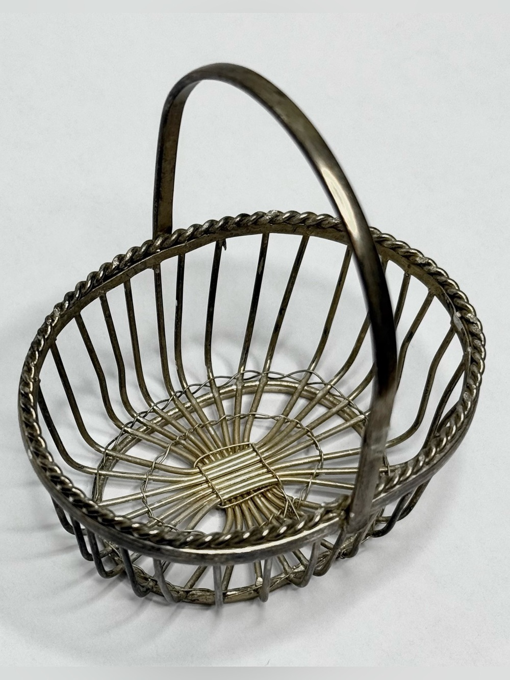 Antique 19th Century Victorian Handmade Silver Plate Oval Wire Mini Basket